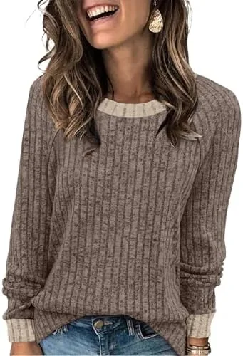 wiholl long sleeve shirts for women trendy casual womens fall fashion 2026 blouses tunic tops loose fit dressy cute tops teacher spring outfits chocolate brown