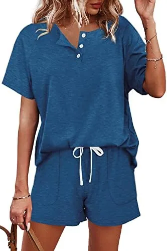 wiholl lounge sets for women shorts short sleeve sweatshirts blue m