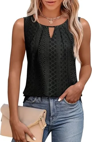 wiholl womens tank tops trendy summer beach vacation clothes for women black sleeveless tops round neck casual spring break essentials l